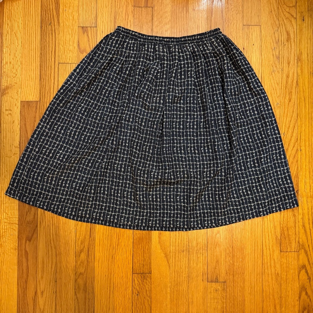 Vintage Leslie Fay Black White Grid Print Midi Skirt 12P Petite Geometric